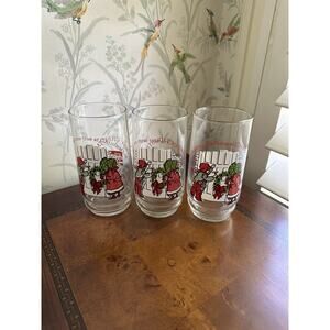 Holly Hobbie Christmas Coca Cola Glasses 3 Limited Edition Vintage Tumblers 1978